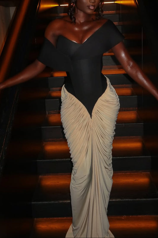 Round Neck Sleeveless Backless Side Drape Dress
