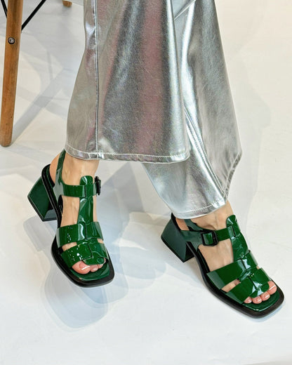Leather Thick-Heel Sandals