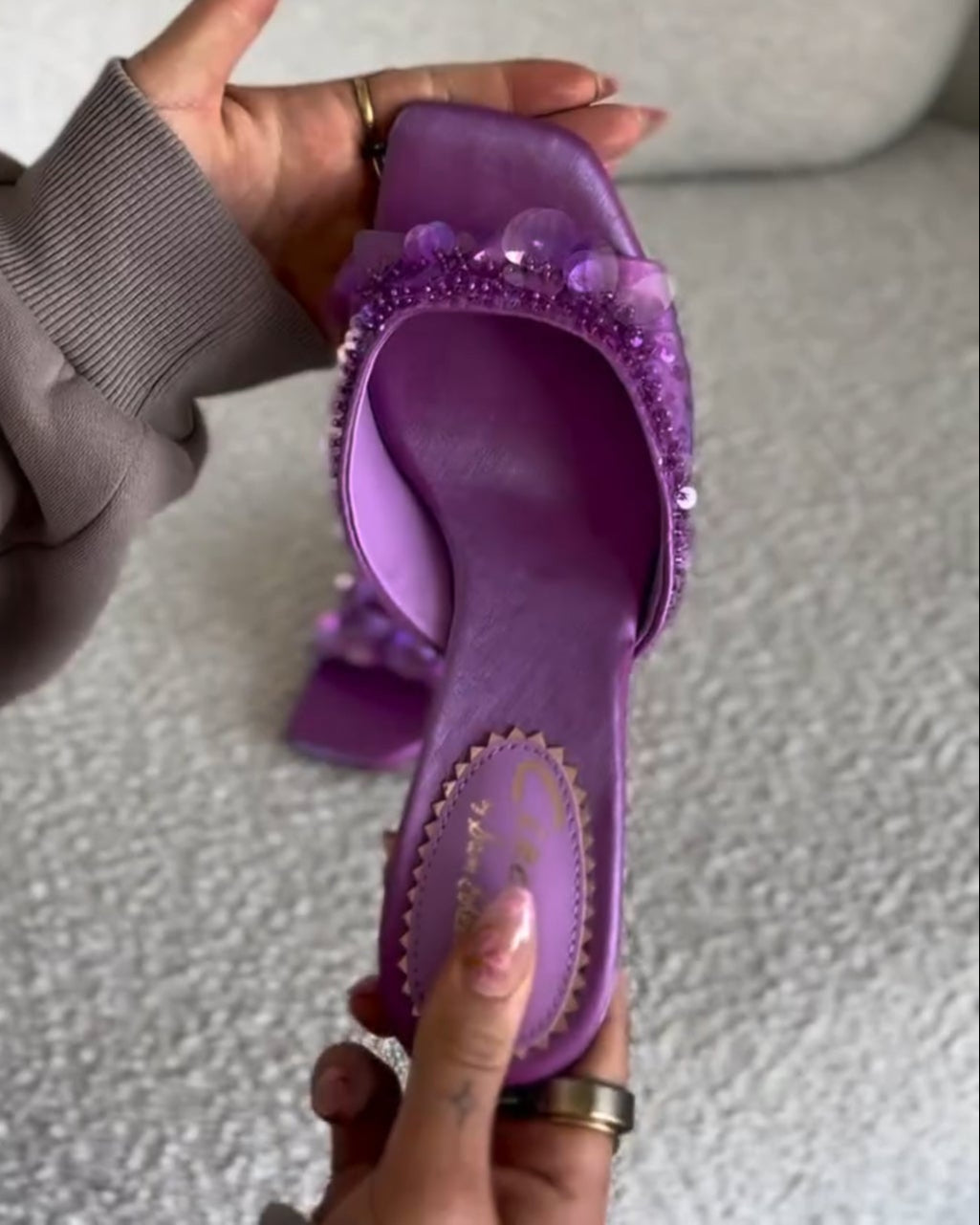 Sequined Low-heeled Slide Sandals
