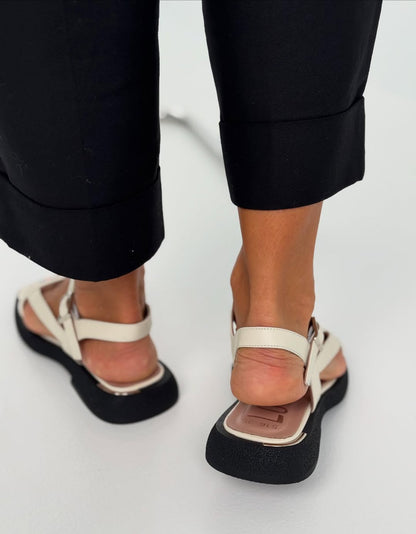 Classic White Square Toe Buckle Sandals