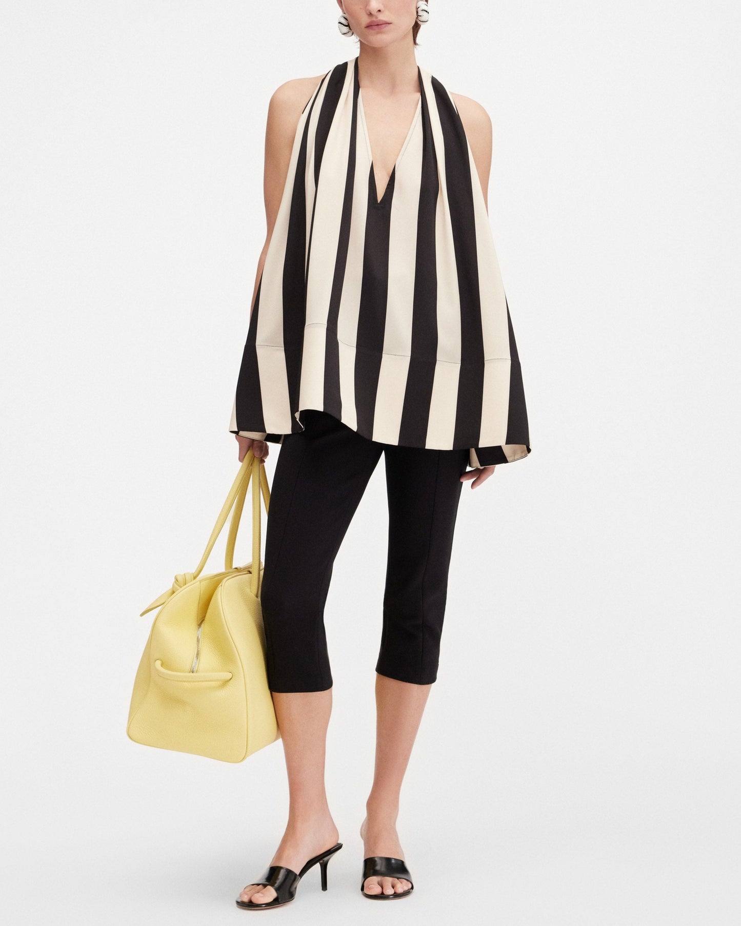 Halter Neck Black&white Vertical Striped Loose Vest