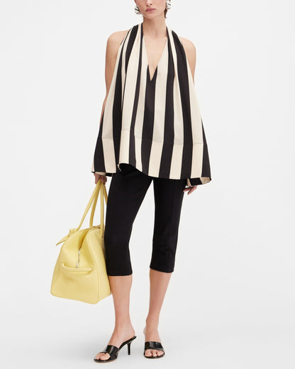 Halter Neck Black&white Vertical Striped Loose Vest