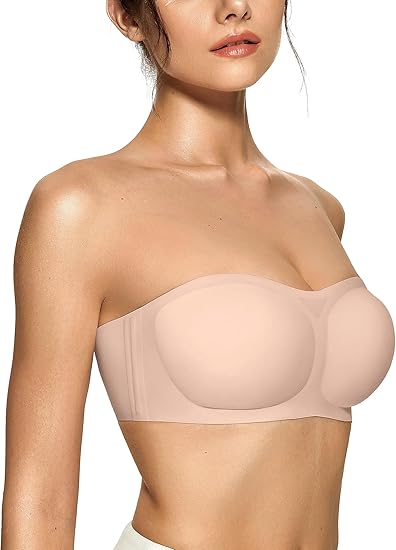 Women's Strapless Bras Push Up Bandeau Non Slip Wireless Supportive Padded Bras