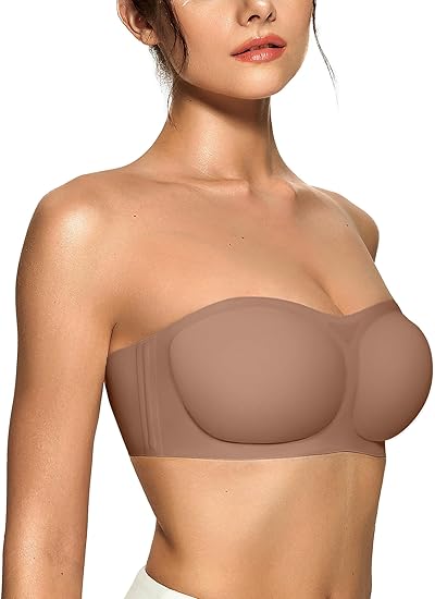 Women's Strapless Bras Push Up Bandeau Non Slip Wireless Supportive Padded Bras