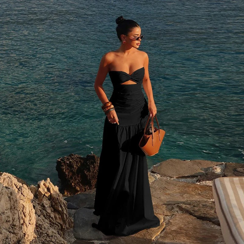 Fitted Bust With Waist Cutout Maxi Dress