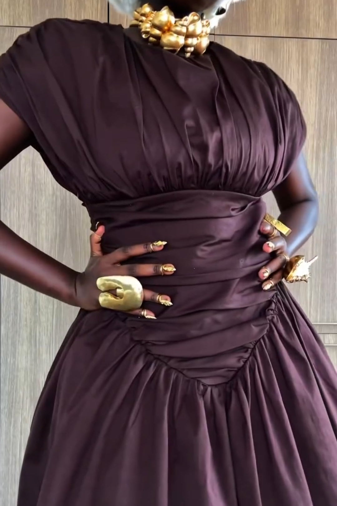 Pleated Cinched Waist Belt Pocket Maxi Dress