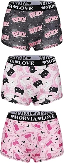 Women Gothic Halloween Skulls Print Contrast Binding Boyshorts Underwear Elastic Waist Intimates Panties