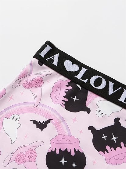 Women Gothic Halloween Skulls Print Contrast Binding Boyshorts Underwear Elastic Waist Intimates Panties