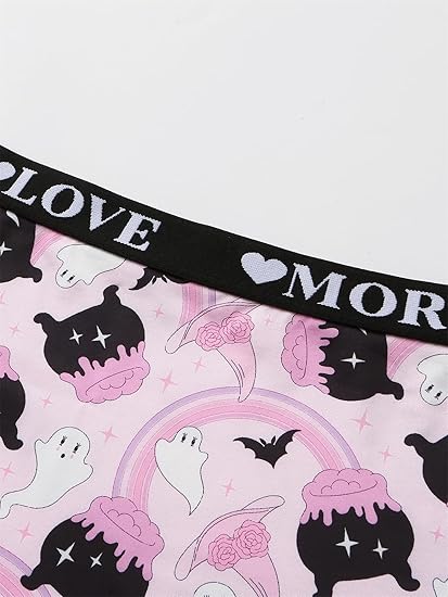 Women Gothic Halloween Skulls Print Contrast Binding Boyshorts Underwear Elastic Waist Intimates Panties