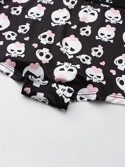 Women Gothic Halloween Skulls Print Contrast Binding Boyshorts Underwear Elastic Waist Intimates Panties