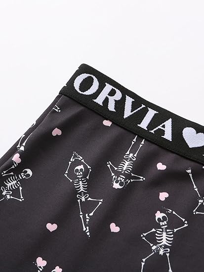 Women Gothic Halloween Skulls Print Contrast Binding Boyshorts Underwear Elastic Waist Intimates Panties