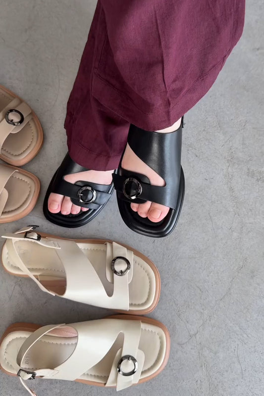 Round Metal Buckle Embellished Sandals