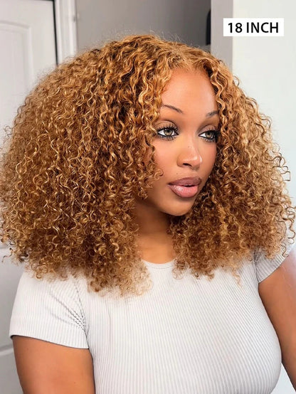 Glueless Highlights Ombre Hair Pre-cut HD Lace Kinky Curly Wig