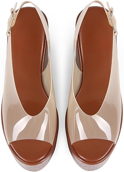 Cork Wedges Heels for Women Platform Sandals Clear Jelly Shoes Chunky Heels