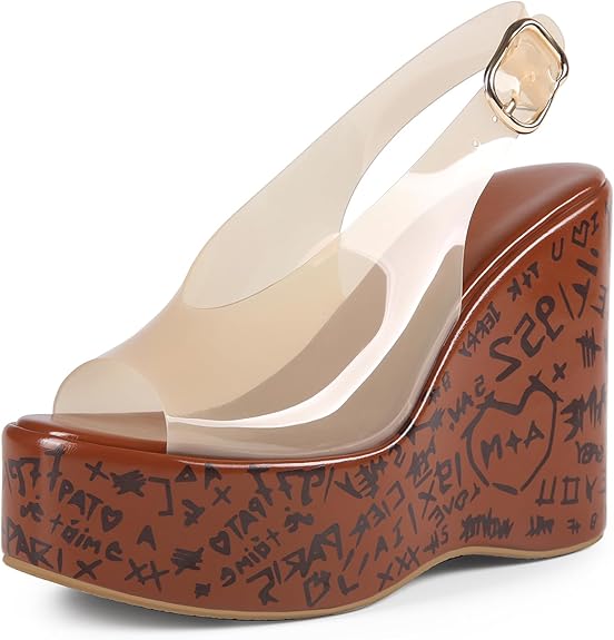 Cork Wedges Heels for Women Platform Sandals Clear Jelly Shoes Chunky Heels