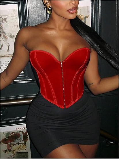 Strapless Tube Top Asymmetrical Hem Lace Up Party Corset Tops