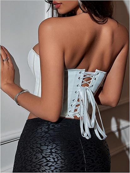 Strapless Tube Top Asymmetrical Hem Lace Up Party Corset Tops