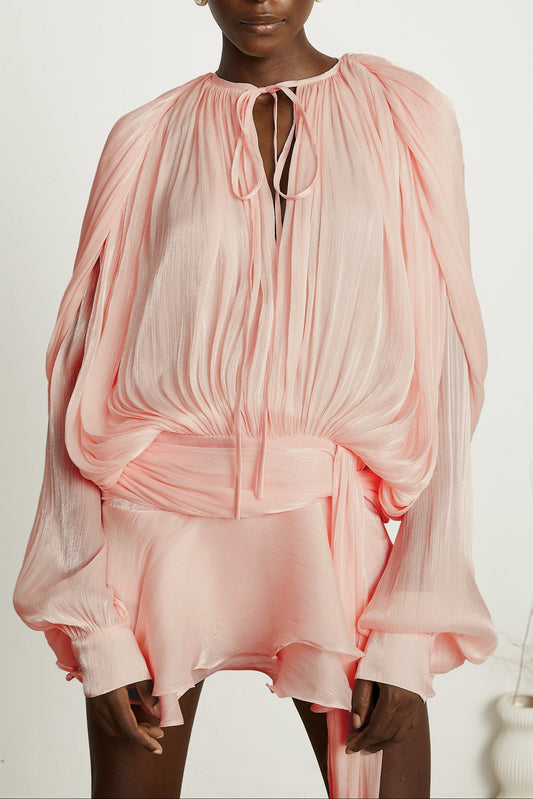 Pink Fully Pleated Ruffled Mini Dress