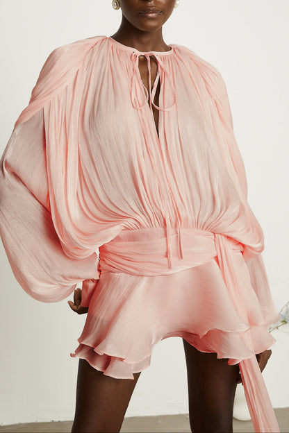 Pink Fully Pleated Ruffled Mini Dress