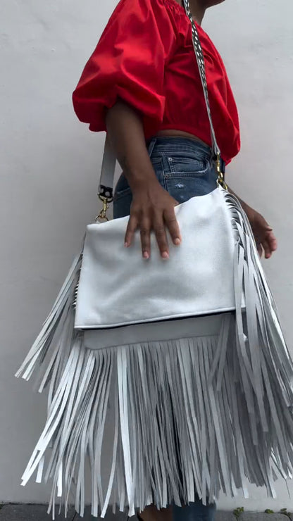 Large Foldover 3 Layers Fringe Crossbody Bag