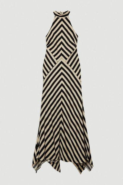 Tall Mono Fluid Stripe Cotton Mix Women Maxi Halter Dress
