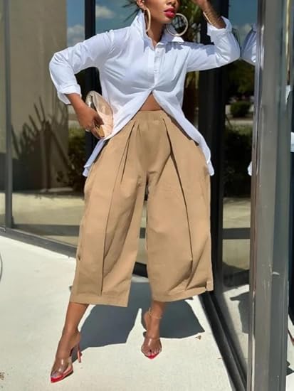 High Waisted Wide Leg Ankle Palazzo Pants with Pockets