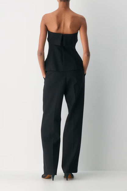 Black Fold-Over Strapless Top