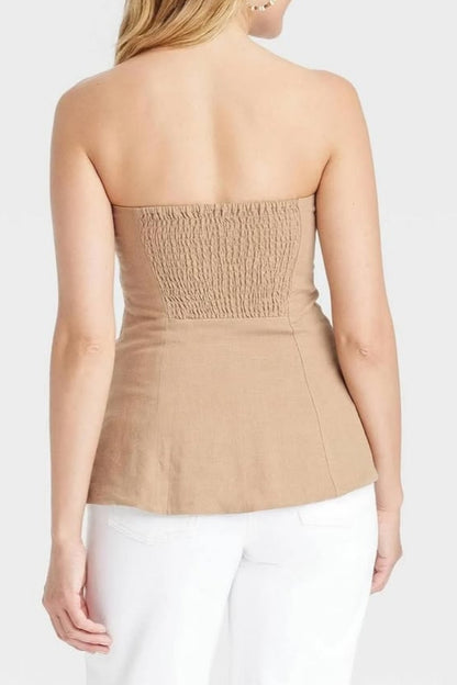 Button-Front Strapless Bustier Top