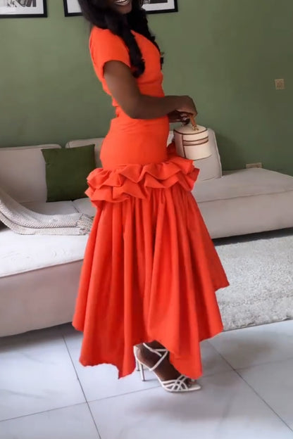 Square Neck Ruffle Tiered Maxi Dress