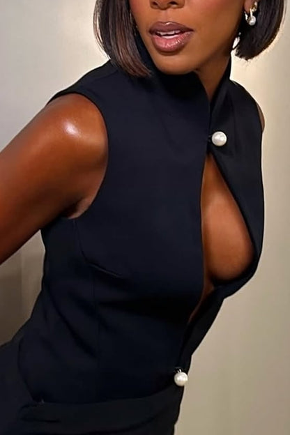 Stand Collar Cutout Sleeveless Bodycon Midi Dress