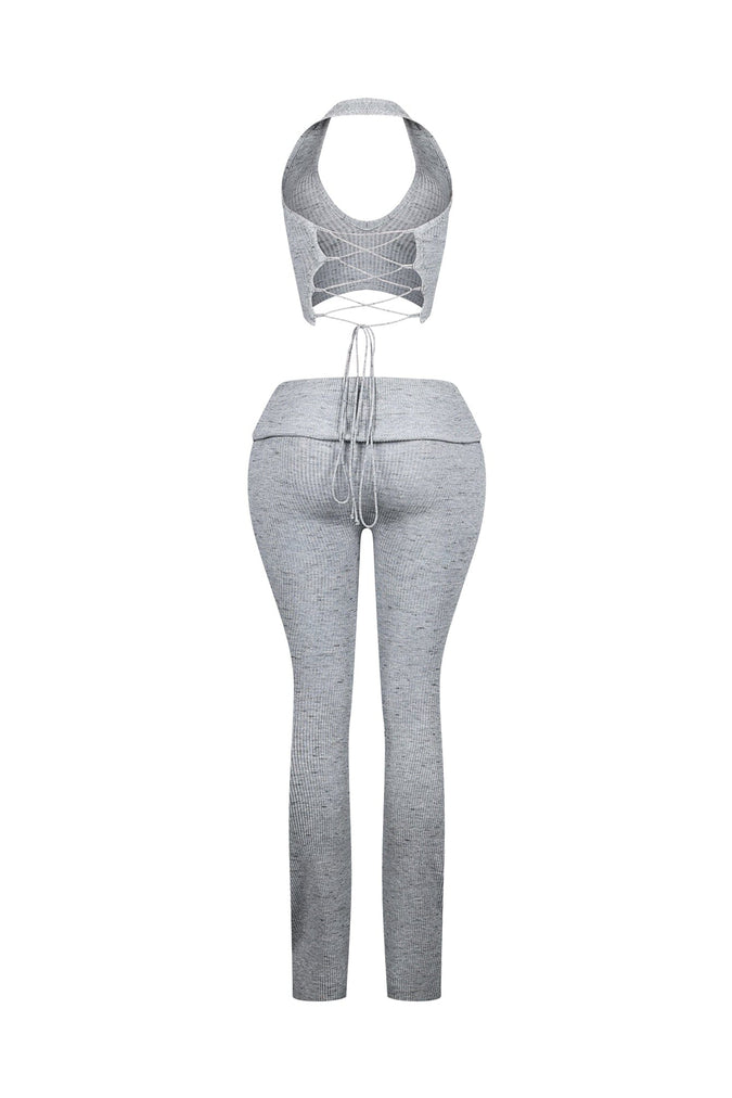 Ribbed Knit Halter Top & Pants SET