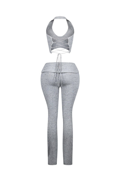 Ribbed Knit Halter Top & Pants SET