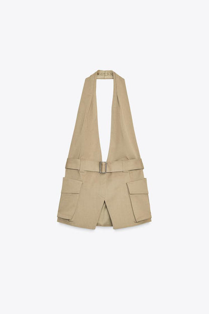 Pocket Halter Top & Pleated Cargo Pants Set