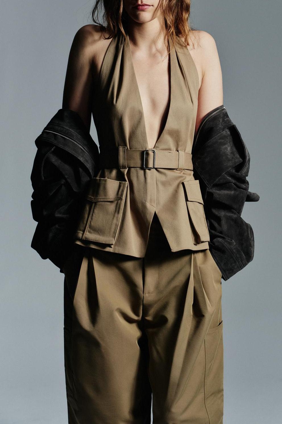 Pocket Halter Top & Pleated Cargo Pants Set