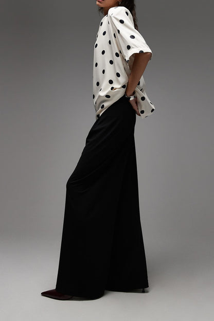 Satin Shoulder Pads T-shirt In Cream Polka Dots