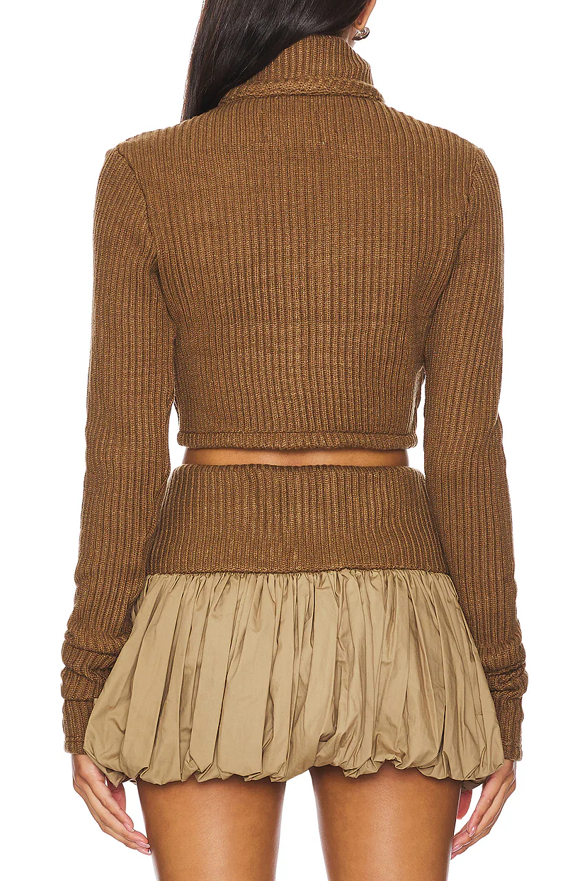 Cut-Out Buckle Detail Cropped Knit Cardigan