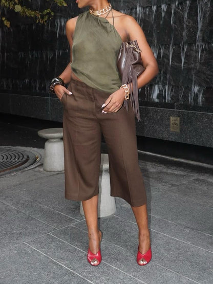 Asymmetric Cami Top Dark Green Strappy Sleeveless