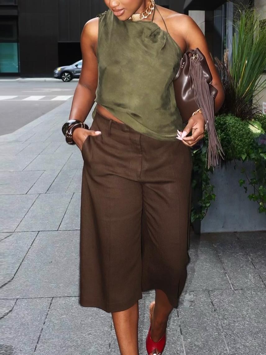 Asymmetric Cami Top Dark Green Strappy Sleeveless