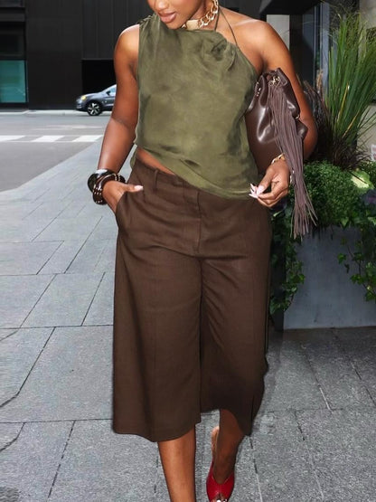 Asymmetric Cami Top Dark Green Strappy Sleeveless