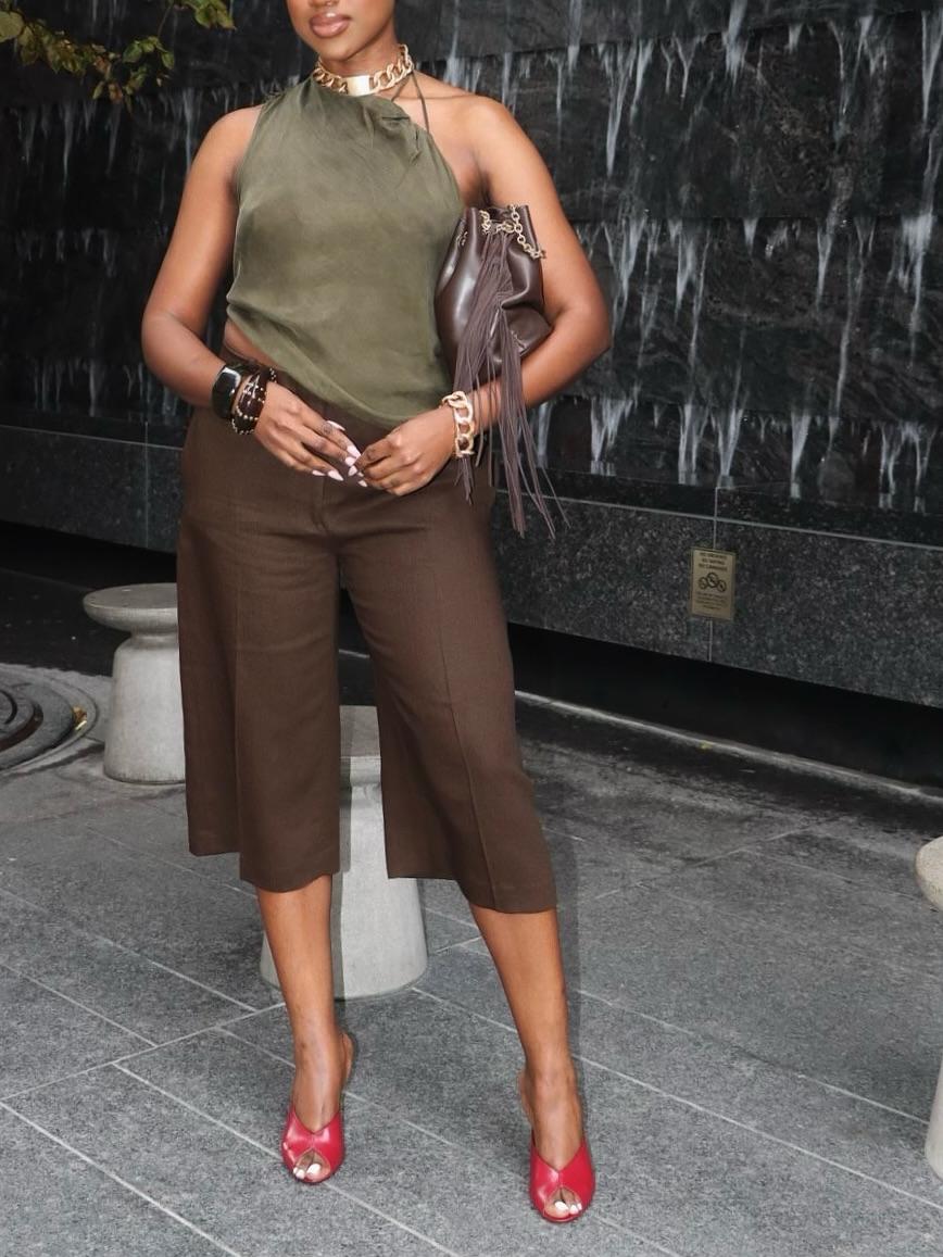 Asymmetric Cami Top Dark Green Strappy Sleeveless