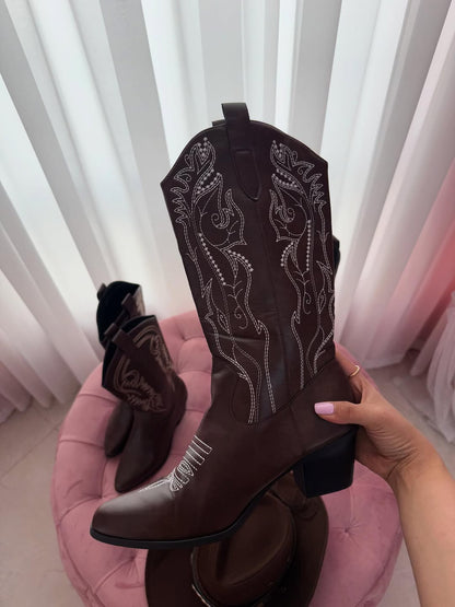 Printed wide-barreled riding boots