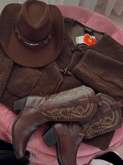 Printed wide-barreled riding boots