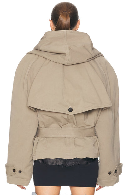 Women's Flipped Hooded Trench in Dark Beige