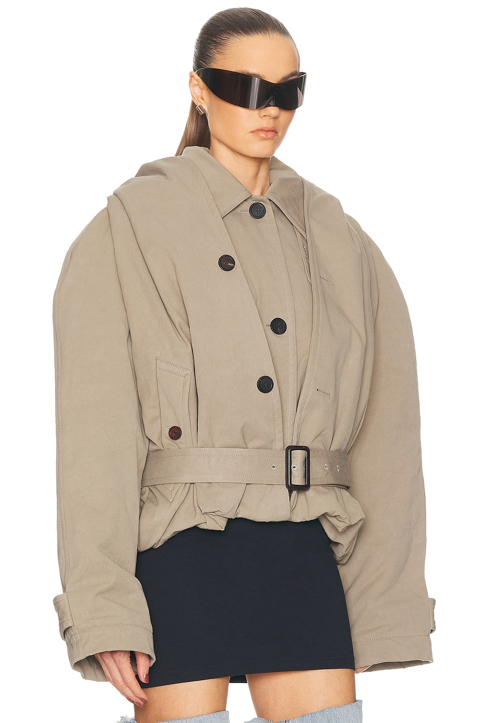 Women's Flipped Hooded Trench in Dark Beige