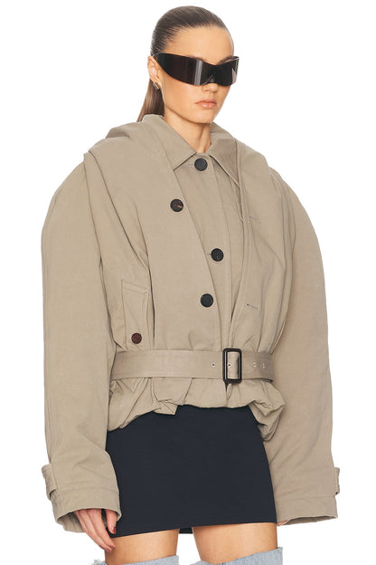 Women's Flipped Hooded Trench in Dark Beige