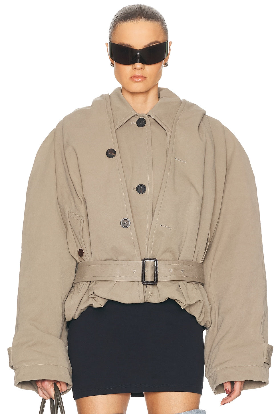 Women's Flipped Hooded Trench in Dark Beige