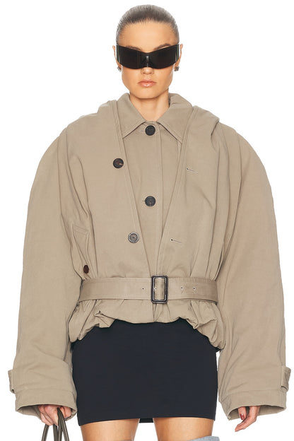 Women's Flipped Hooded Trench in Dark Beige