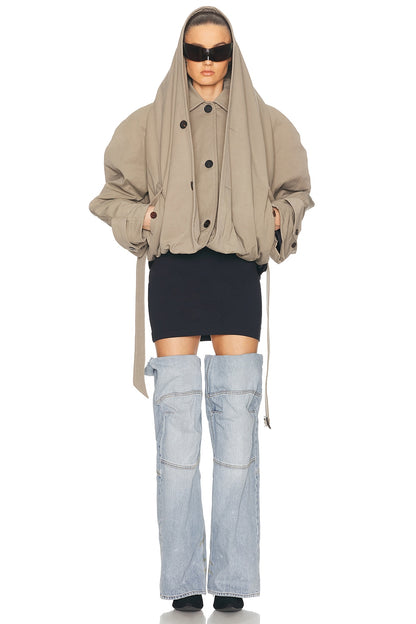 Women's Flipped Hooded Trench in Dark Beige