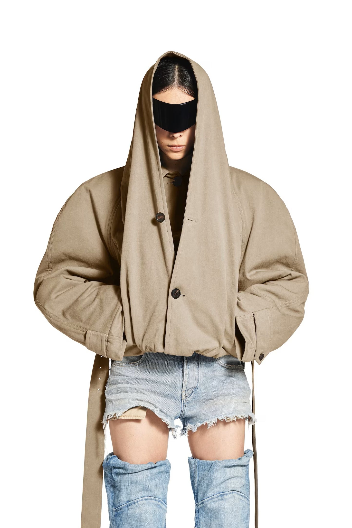 Women's Flipped Hooded Trench in Dark Beige