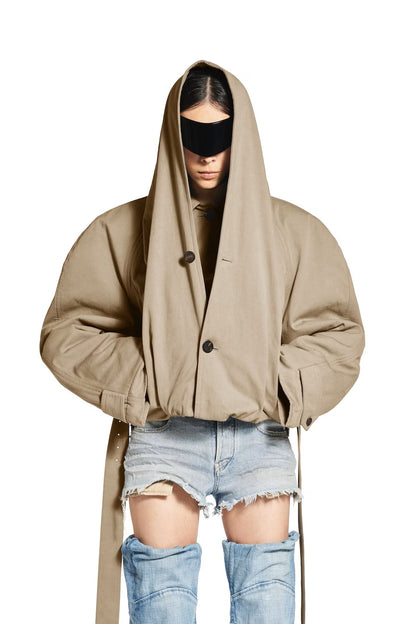 Women's Flipped Hooded Trench in Dark Beige